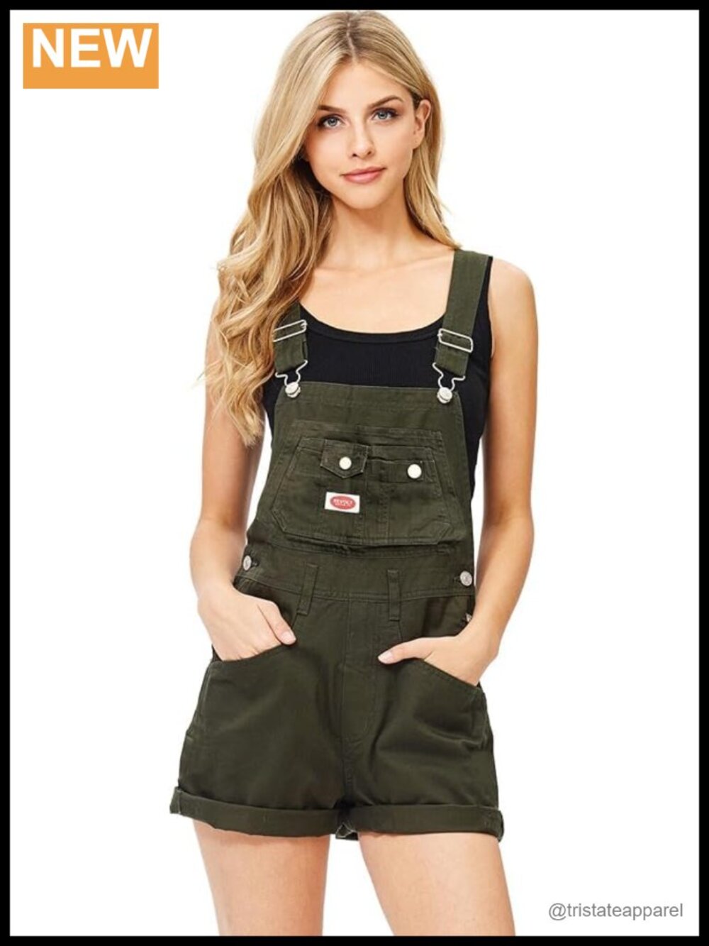 Twill Canvas Short Overalls Multi-Pocket Bib Clasp Closure Non-Stretch